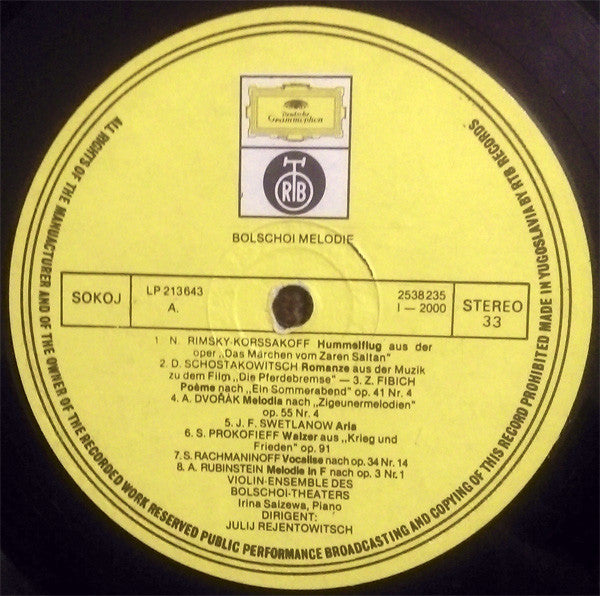 Ансамбль Скрипачей Большого Театра СССР : Bolschoi Melodie (LP, Album)