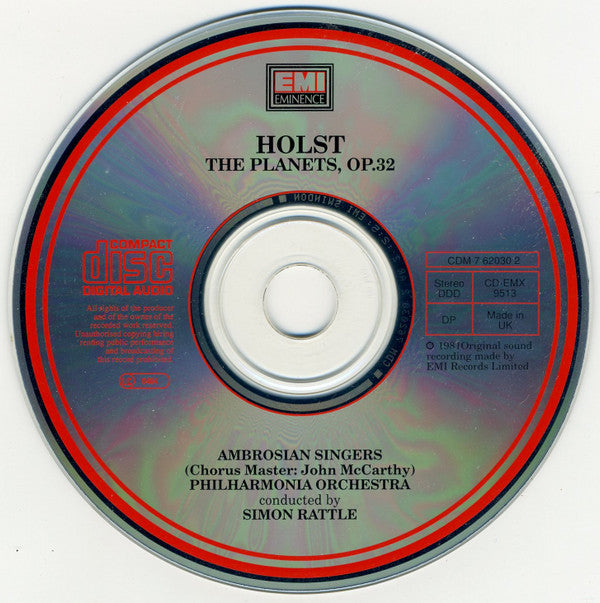 Gustav Holst - The Ambrosian Singers - Philharmonia Orchestra - Sir Simon Rattle : The Planets (CD, Album, RE, RP)