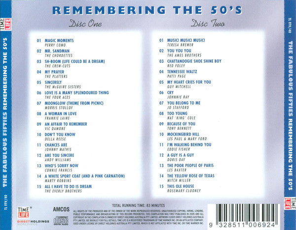 Various : The Fabulous Fifties - Remembering The 50's  (2xCD, Comp)
