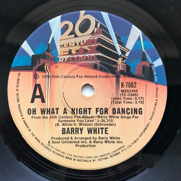 Barry White : Oh What A Night For Dancing (7", Single)