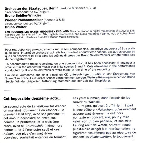 Wagner* - Marta Fuchs, Hans Hotter, Lotte Lehmann, Lauritz Melchior, Margarete Klose, Emanuel List, Bruno Walter / Bruno Seidler-Winkler : Die Walküre: 2.Akt / Acte 2 / Act 2 (CD, Comp, RE, RM)