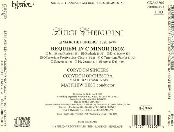 Cherubini*, Corydon Singers, Corydon Orchestra, Matthew Best (2) : Requiem In C Minor / Marche Funèbre (CD, Album)