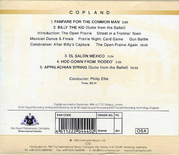 Copland* - The Royal Philharmonic Orchestra*, Philip Ellis : Fanfare For The Common Man / Billy The Kid / El Salón México / Hoe-Down From 'Rodeo' / Appalachian Spring (CD, Comp)