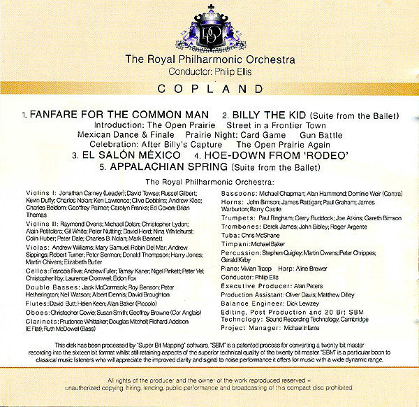 Copland* - The Royal Philharmonic Orchestra*, Philip Ellis : Fanfare For The Common Man / Billy The Kid / El Salón México / Hoe-Down From 'Rodeo' / Appalachian Spring (CD, Comp)