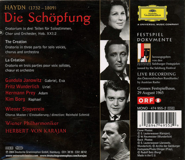 Haydn* - Gundula Janowitz, Fritz Wunderlich, Hermann Prey, Kim Borg, Wiener Singverein, Wiener Philharmoniker, Herbert von Karajan : Die Schöpfung (2xCD, Album)