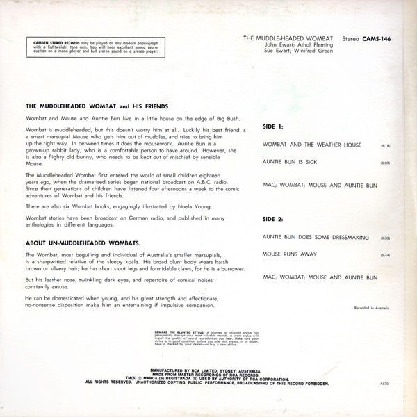 John Ewart (2), Atholl Fleming, Sue Ewart, Winifred Green : The Muddle Headed Wombat (LP)