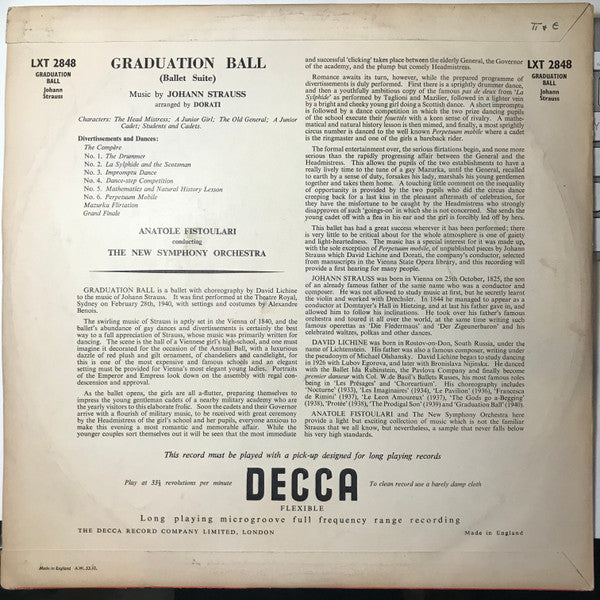 Johann Strauss Jr., Anatole Fistoulari, The New Symphony Orchestra Of London : Graduation Ball (LP, Mono)