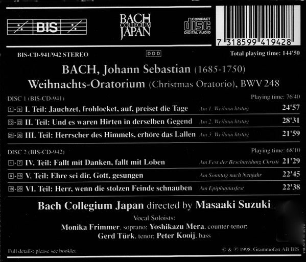 Bach*, Bach Collegium Japan, Masaaki Suzuki : Weihnachts-Oratorium - Christmas Oratorio (2xCD, Album)