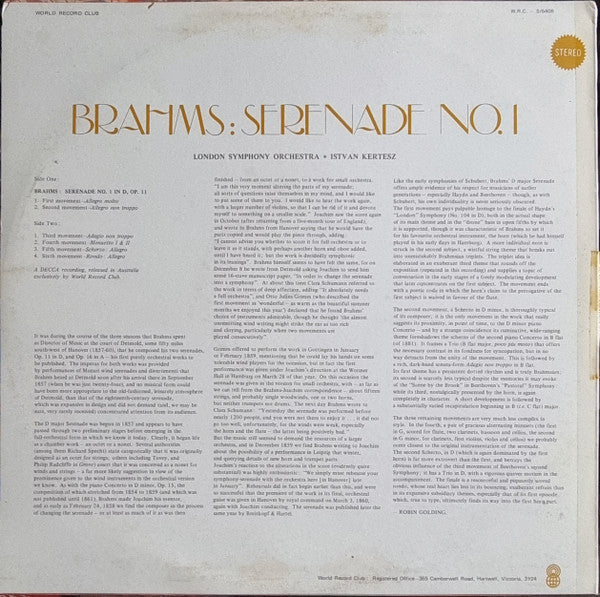 Brahms* : Serenade No. 1 (LP, Album, Club)