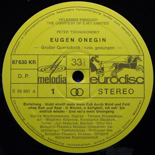 Pyotr Ilyich Tchaikovsky, Galina Vishnevskaya • Vladimir Atlantov, Yuri Mazurok • Aleksander Ognivtsev • Mstislav Rostropovich, Bolshoi Theatre Orchestra : Eugen Onegin  In Russischer Sprache (LP)