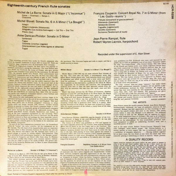 Michel De La Barre, Michel Blavet, Anne Danican-Philidor*, François Couperin - Jean-Pierre Rampal, Robert Veyron-Lacroix : Eighteenth-Century French Flute Sonatas (LP, Mono)