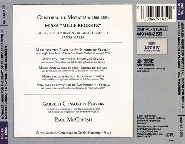 Cristóbal de Morales, Gabrieli Consort, Paul McCreesh : Mass For The Feast Of St. Isidore Of Seville (CD, Album)