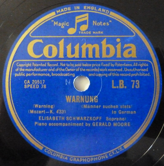 Elisabeth Schwarzkopf, Gerald Moore : Warnung  (Shellac, 10")