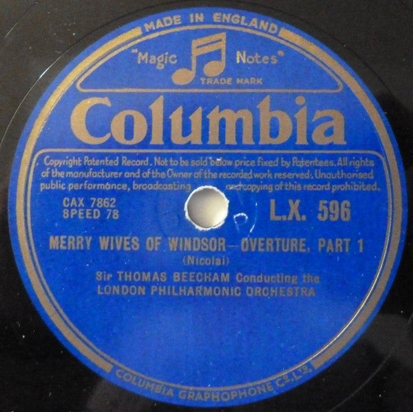 Nicolai* - Sir Thomas Beecham Conducting The London Philharmonic Orchestra : Merry Wives Of Windsor ~ Overture (Shellac, 12")
