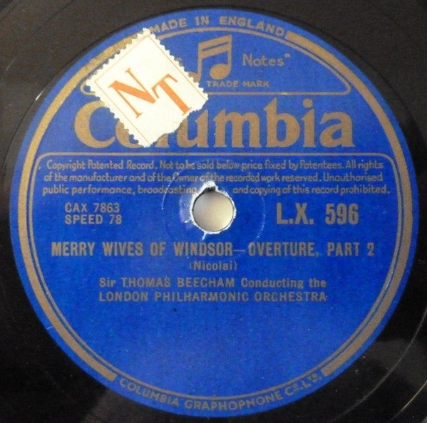 Nicolai* - Sir Thomas Beecham Conducting The London Philharmonic Orchestra : Merry Wives Of Windsor ~ Overture (Shellac, 12")