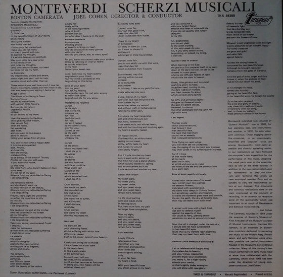 Monteverdi*, Boston Camerata, Joel Cohen (3) : Scherzi Musicali (LP)