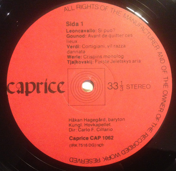 Håkan Hagegård, Kungliga Hovkapellet, Carlo Felice Cillario : Håkan Hagegård, Baryton (LP, Album)