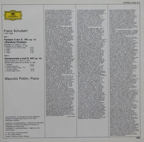 Franz Schubert - Maurizio Pollini : Wanderer-Fantasie / Klaviersonate A-moll D. 845 - Piano Sonata In A Minor (LP, RE, RP)