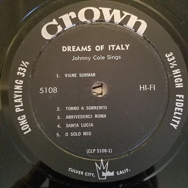 Johnny Cole : Dreams Of Italy (LP, Album, Mono)