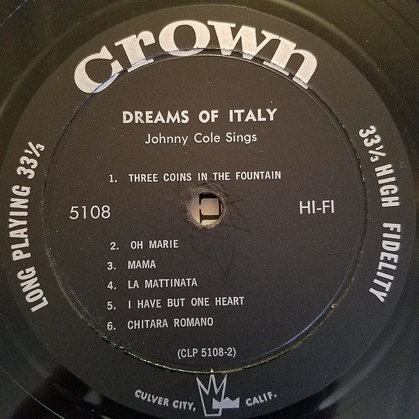 Johnny Cole : Dreams Of Italy (LP, Album, Mono)