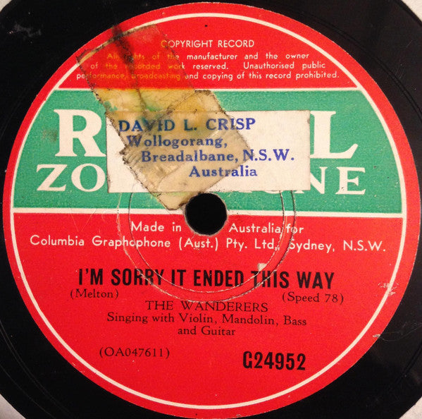 The Wanderers* : My Mother's Prayers / I'm Sorry It Ended This Way (Shellac, 10")