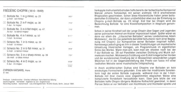 Frédéric Chopin - Cyprien Katsaris : Ballades & Scherzos (CD, Album, RP)