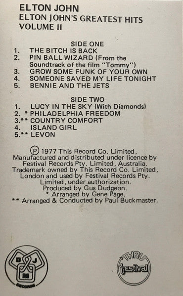 Elton John : Greatest Hits Volume II (Cass, Comp)