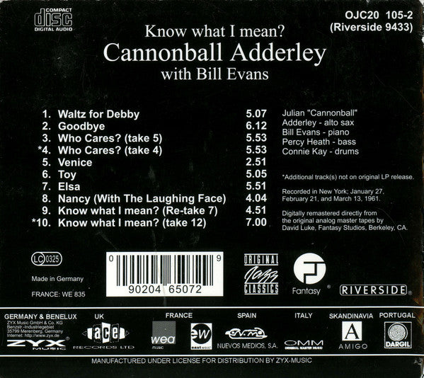 Cannonball Adderley With Bill Evans : Know What I Mean? (CD, Album, RE, RM, Dig)