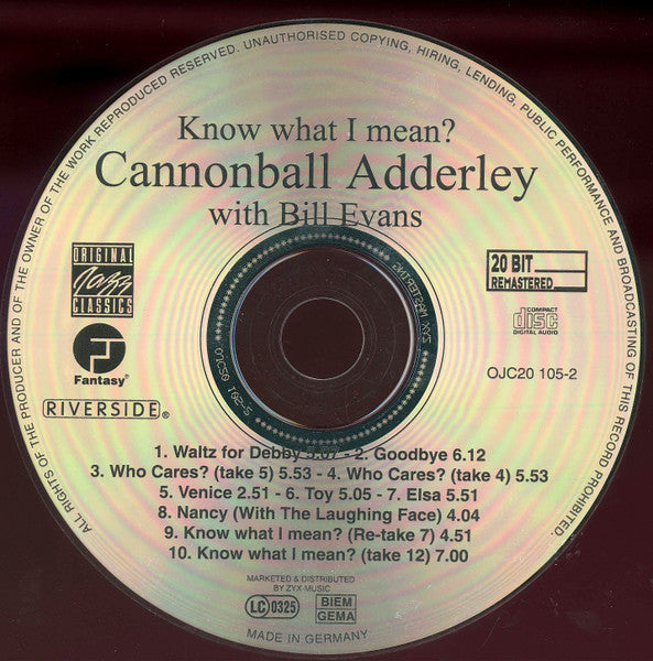 Cannonball Adderley With Bill Evans : Know What I Mean? (CD, Album, RE, RM, Dig)