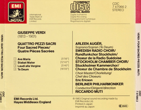 Verdi* - Swedish Radio Chorus* & Stockholm Chamber Choir*, Berlin Philharmonic Orchestra*, Arleen Augér*, Riccardo Muti : Quattro Pezzi Sacri - Four Sacred Pieces (CD, Album)