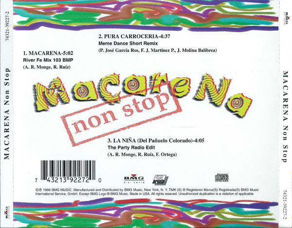Los Del Rio : Macarena (Non Stop) (CD, Single)