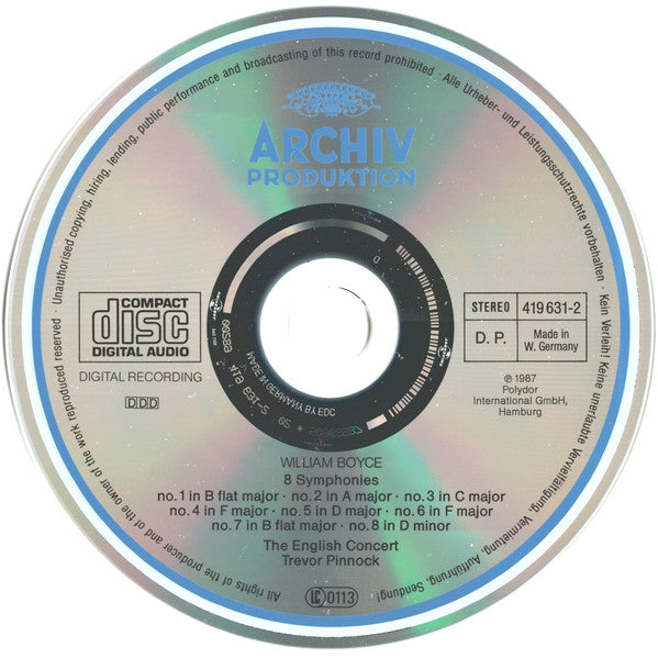 William Boyce – The English Concert, Trevor Pinnock : 8 Symphonies (CD, Album, RP)
