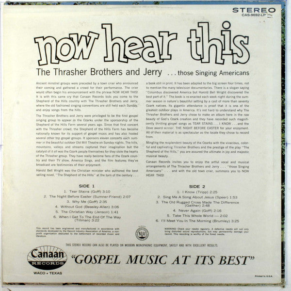 The Thrasher Brothers And Jerry* : Now Hear This (LP, Album)