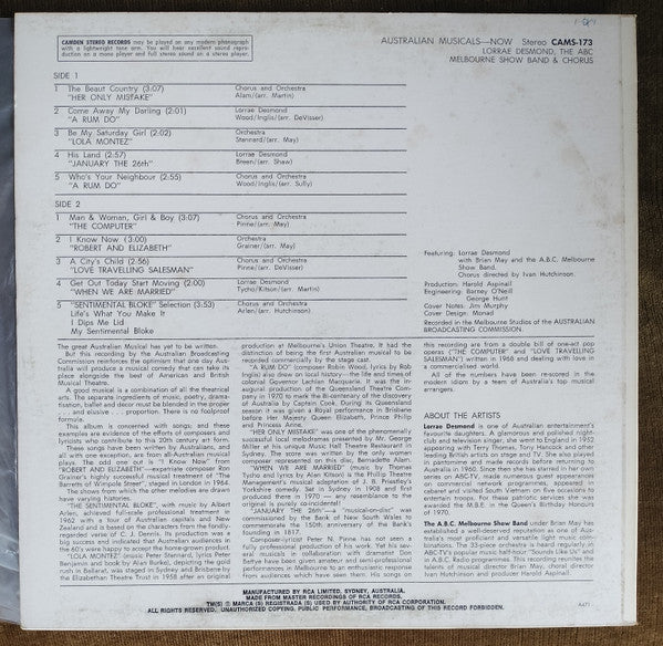 Lorrae Desmond, The ABC Melbourne Show Band & Chorus* : Australian Musicals Now!  (LP, Album)