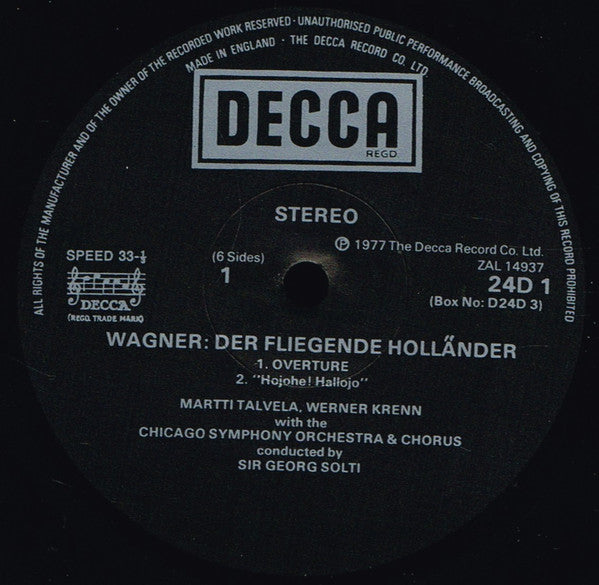Richard Wagner - Norman Bailey, Janis Martin, René Kollo, Isola Jones, Werner Krenn, Martti Talvela, Chicago Symphony Chorus & Chicago Symphony Orchestra, Georg Solti : Der Fliegende Holländer (3xLP, Album + Box)