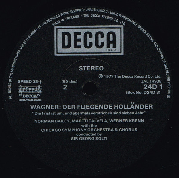 Richard Wagner - Norman Bailey, Janis Martin, René Kollo, Isola Jones, Werner Krenn, Martti Talvela, Chicago Symphony Chorus & Chicago Symphony Orchestra, Georg Solti : Der Fliegende Holländer (3xLP, Album + Box)