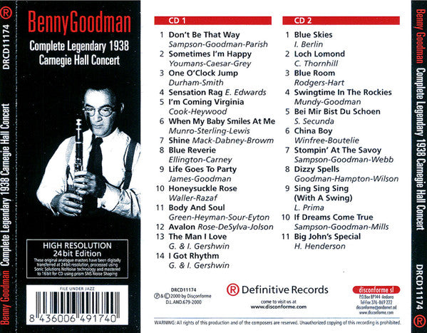 Benny Goodman : The Complete Legendary 1938 Carnegie Hall Concert (2xCD, Album, RE, S/Edition)