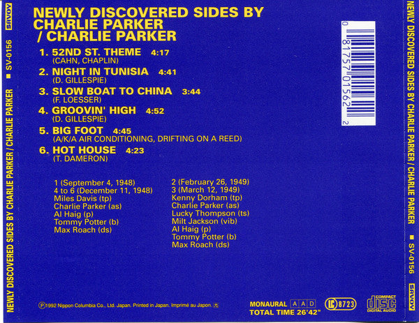 Charlie Parker : Newly Discovered Sides By The Immortal Charlie Parker (CD, Album, RE, RM)