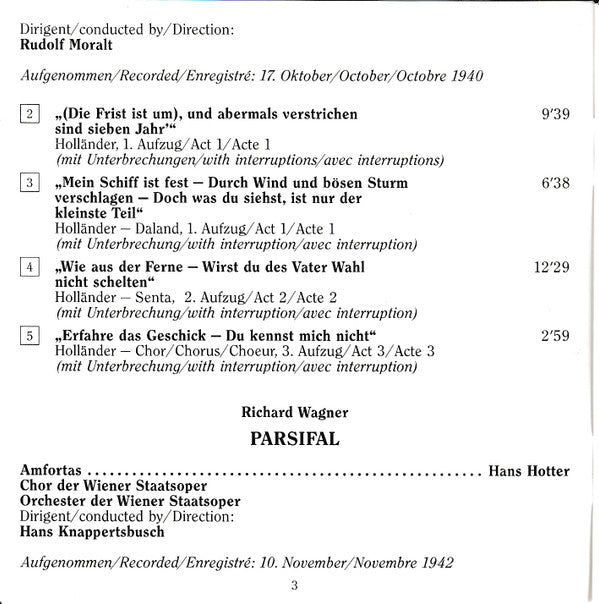 Ruggiero Leoncavallo, Wolfgang Amadeus Mozart, Richard Wagner, Hans Hotter, Helena Braun, Melanija Bugarinović, Max Lorenz (2), Josef von Manowarda, Joachim Sattler, Daga Söderqvist, William Wernigk, Hans Knappertsbusch, Clemens Krauss, Rudolf Moralt, Ant : Hans Hotter, Helena Braun, Leoncavallo, Mozart, Wagner (1940-1941) - Edition Wiener Staatsoper Live Vol. 22 (2xCD)