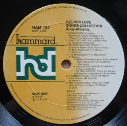 Andy Williams : Golden Love Songs Collection (LP, Comp)