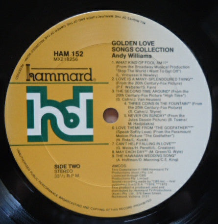 Andy Williams : Golden Love Songs Collection (LP, Comp)