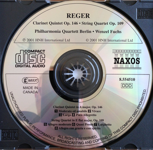 Max Reger, Wenzel Fuchs, Philharmonia Quartett Berlin : Clarinet Quintet, Op. 146 / String Quartet, Op. 109 (CD, Album)