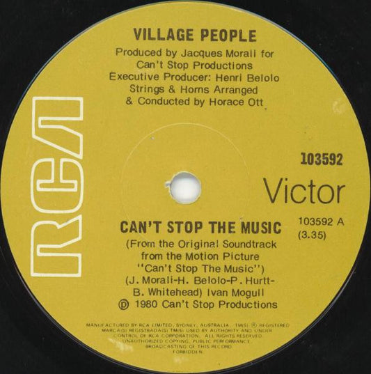 Village People : Can't Stop The Music  (7", Single)