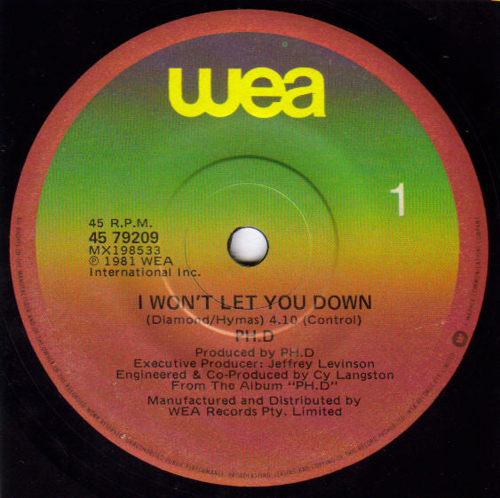 PH.D* : I Won't Let You Down (7", Single)