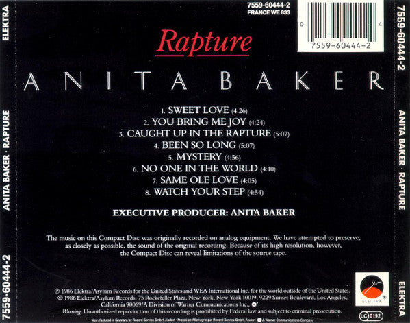 Anita Baker : Rapture (CD, Album, RE)