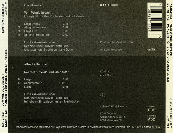 Giya Kancheli, Alfred Schnittke, Kim Kashkashian, Dennis Russell Davies : Vom Winde Beweint / Konzert Für Viola Und Orchester (CD, Album)