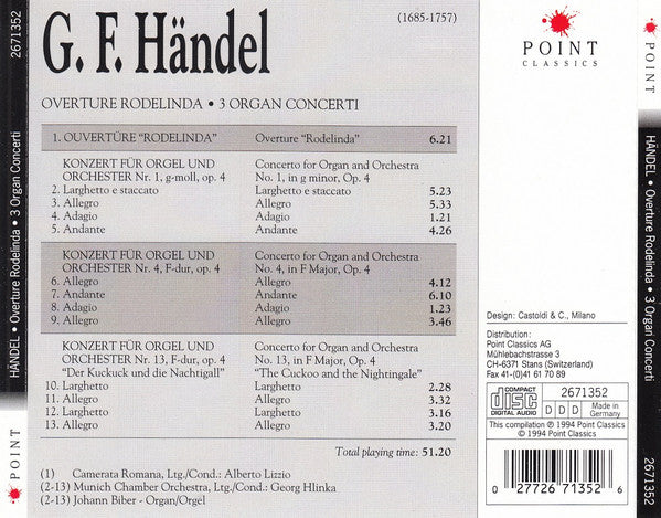 Georg Friedrich Händel - Camerata Romana, Munich Chamber Orchestra, Johann Biber : Overture Rodelinda • 3 Organ Concerti (CD)