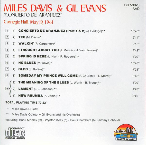 Miles Davis & Gil Evans : Concierto De Aranjuez (CD, Comp)