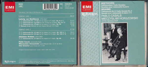 Beethoven*, Brahms*, Pablo Casals, Mieczyslaw Horszowski, Otto Schulhof : Cellosonaten = Cello Sonatas (2xCD, Comp, Mono, RM)