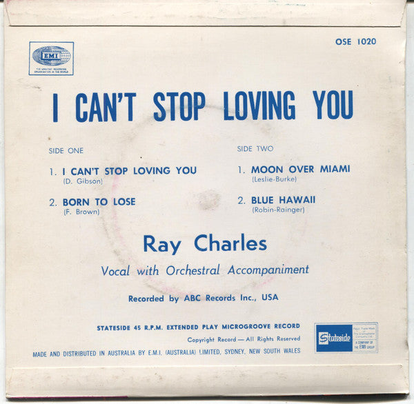 Ray Charles : I Can't Stop Loving You (7", EP, RE)